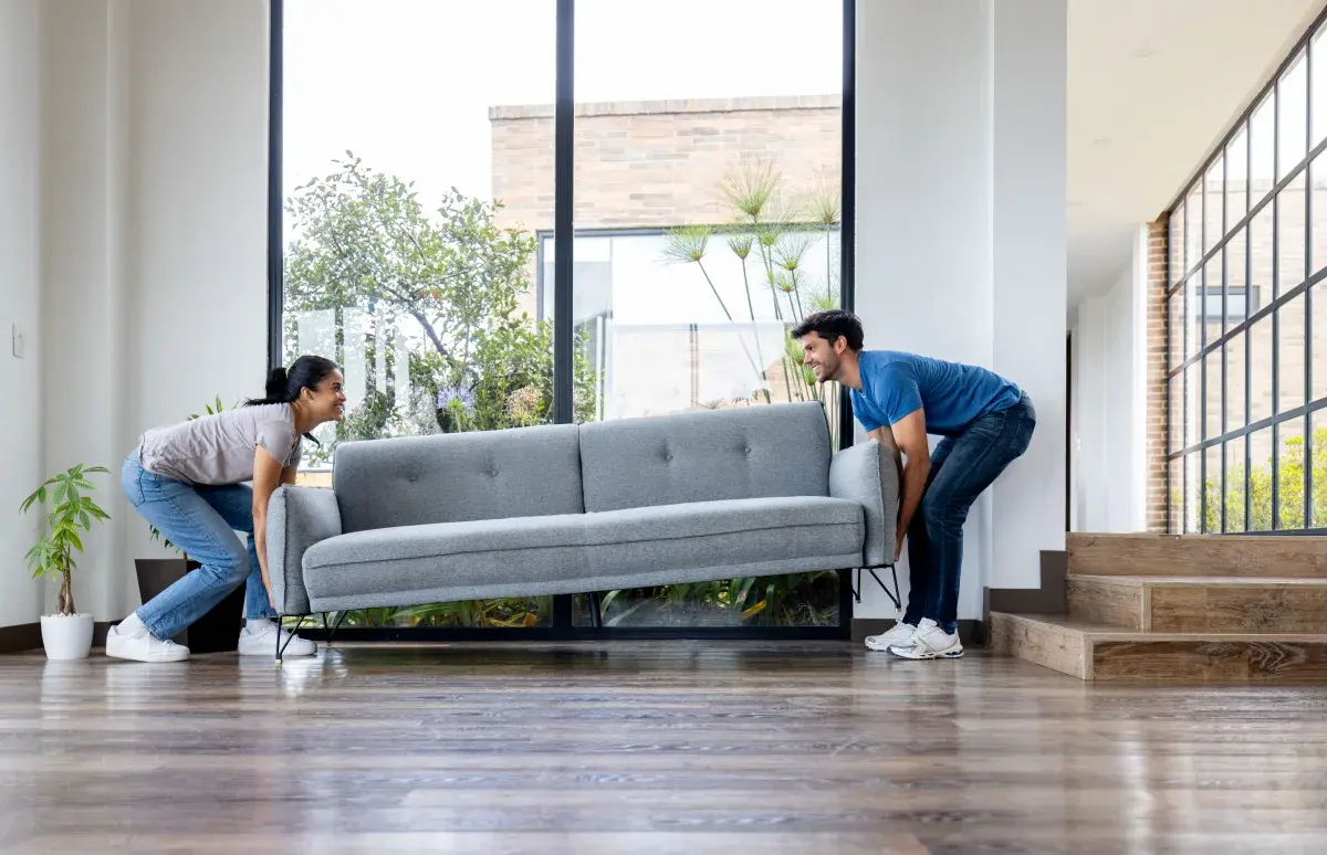 New furniture and finish scene used for low-VOC selection context.
