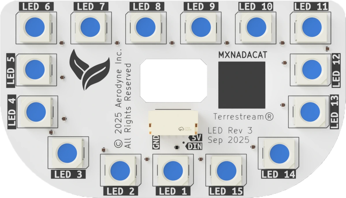 Custom 15-LED ring printed circuit board with LEDs arranged around the device's perimeter
