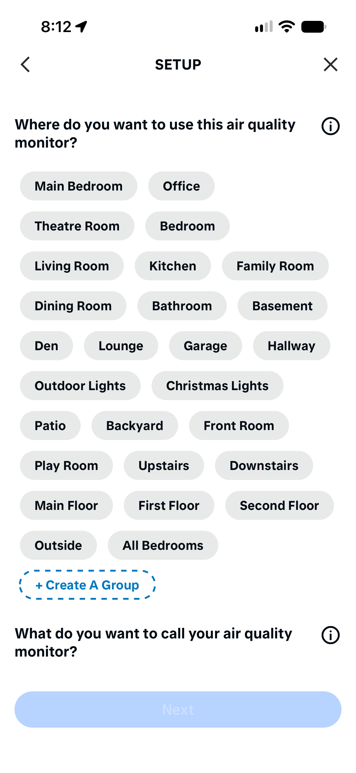 Alexa asks which room should contain the air quality monitor